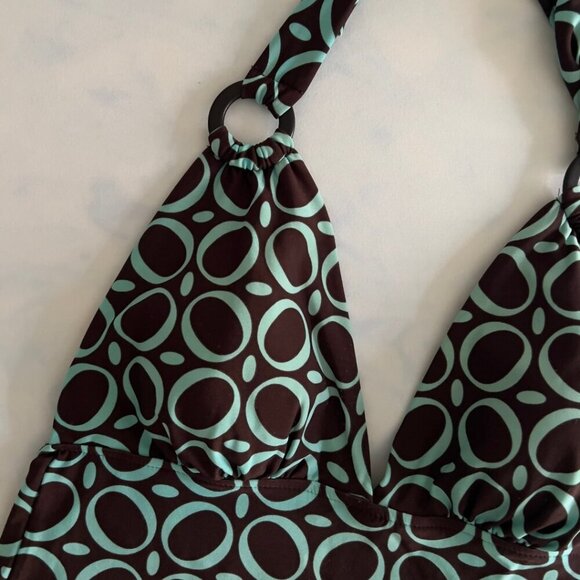 Jamaica Bay Y2K Brown & Teal Retro Halter Swim Suit Top - Picture 5 of 8